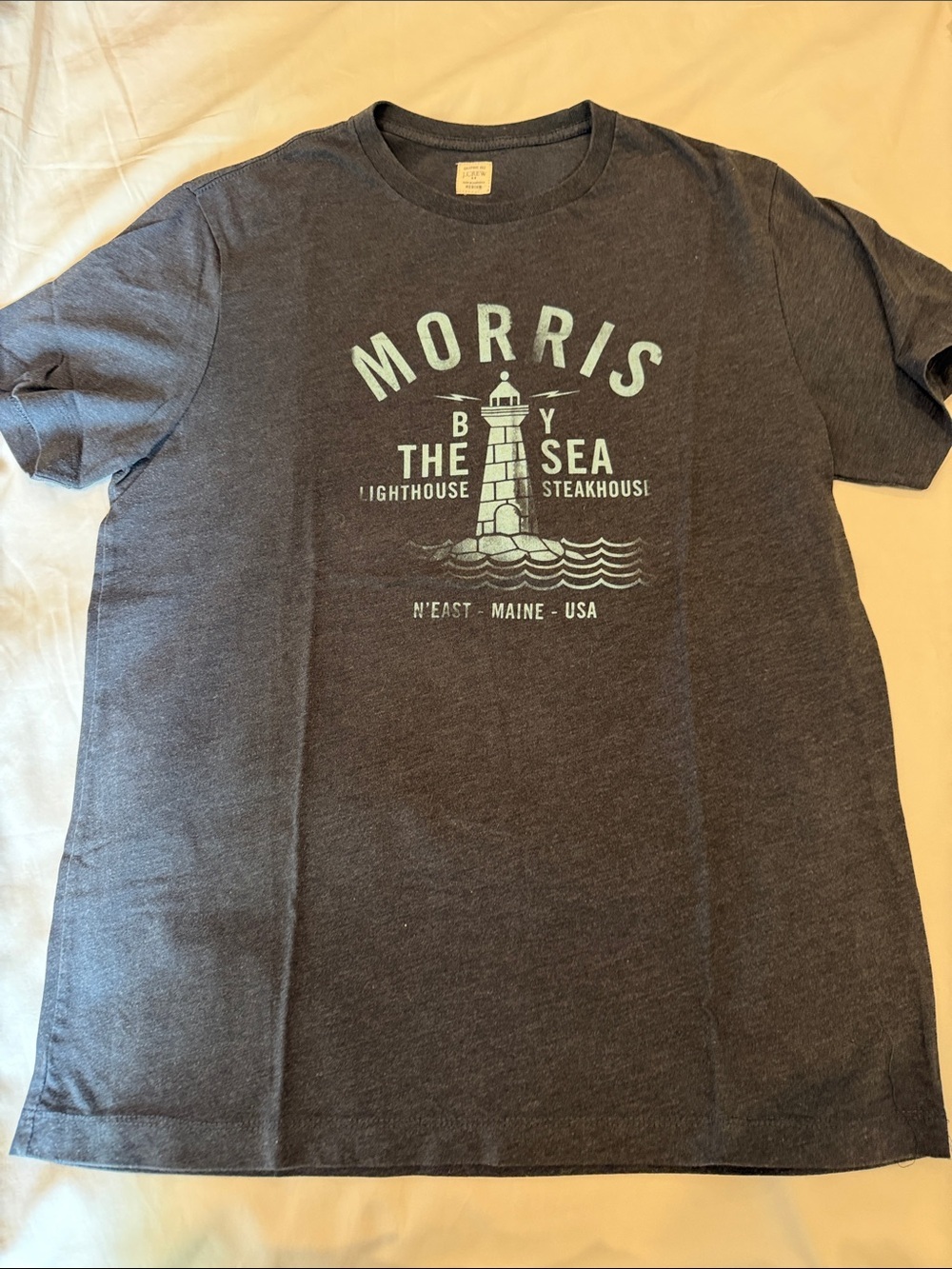 J. Crew Factory Gray Graphic Tee with Light Blue Lighthouse Print